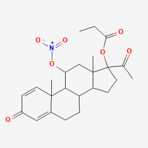 molecular formula C24H31NO7 B13750083 11-(Nitrooxy)-3,20-dioxopregna-1,4-dien-17-yl propanoate CAS No. 23074-99-9