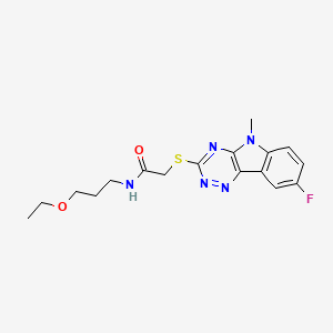 molecular formula C17H20FN5O2S B13750276 Acetamide,N-(3-ethoxypropyl)-2-[(8-fluoro-5-methyl-5H-1,2,4-triazino[5,6-B]indol-3-YL)thio]- 