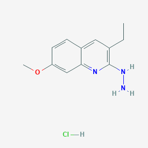 molecular formula C12H16ClN3O B13750433 3-Ethyl-2-hydrazino-7-methoxyquinoline hydrochloride 