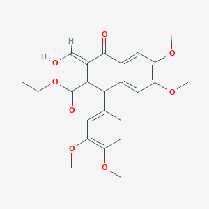 molecular formula C24H26O8 B13750736 Ethyl (3E)-1-(3,4-dimethoxyphenyl)-3-(hydroxymethylidene)-6,7-dimethoxy-4-oxo-1,2,3,4-tetrahydronaphthalene-2-carboxylate CAS No. 6267-83-0