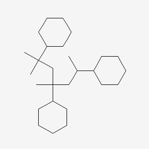 molecular formula C27H50 B13750856 Cyclohexane, 1,1',1''-(1,1,3,5-tetramethyl-1,3,5-pentanetriyl)tris- CAS No. 63302-75-0