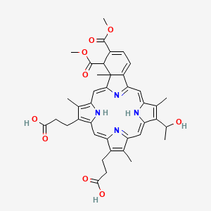 molecular formula C40H42N4O9 B13750924 3-[9-(2-Carboxyethyl)-14-(1-hydroxyethyl)-22,23-bis(methoxycarbonyl)-4,10,15,24-tetramethyl-25,26,27,28-tetrazahexacyclo[16.6.1.13,6.18,11.113,16.019,24]octacosa-1,3,5,7,9,11(27),12,14,16,18(25),19,21-dodecaen-5-yl]propanoic acid 
