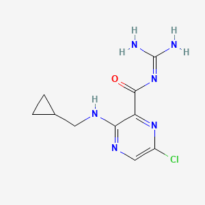 molecular formula C10H13ClN6O B13751029 N-Amidino-6-chloro-3-((cyclopropylmethyl)amino)pyrazinecarboxamide CAS No. 25670-43-3