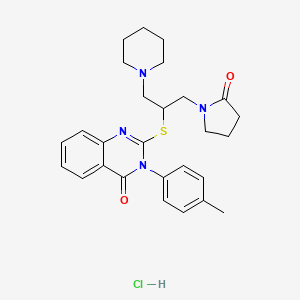 molecular formula C27H33ClN4O2S B13751118 4(3H)-Quinazolinone, 3-(4-methylphenyl)-2-((1-((2-oxo-1-pyrrolidinyl)methyl)-2-(1-piperidinyl)ethyl)thio)-, monohydrochloride CAS No. 117039-00-6