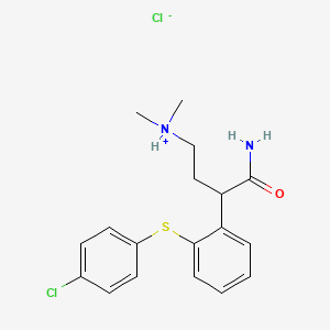 molecular formula C18H22Cl2N2OS B13751279 2-((4-Chlorophenyl)thio)-alpha-(2-(dimethylamino)ethyl)benzeneacetamide hydrochloride CAS No. 62674-77-5