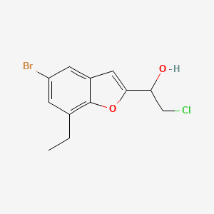 molecular formula C12H12BrClO2 B13751325 1-(5-Bromo-7-ethyl-1-benzofuran-2-yl)-2-chloroethanol CAS No. 57704-13-9