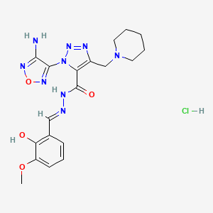 molecular formula C19H24ClN9O4 B13751415 3-(4-amino-1,2,5-oxadiazol-3-yl)-N-[(E)-(2-hydroxy-3-methoxyphenyl)methylideneamino]-5-(piperidin-1-ylmethyl)triazole-4-carboxamide;hydrochloride 