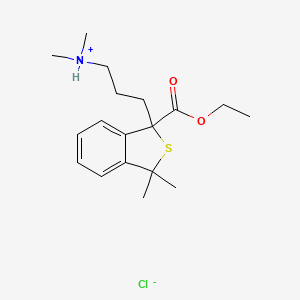 molecular formula C18H28ClNO2S B13751502 Benzo(c)thiophene-1-carboxylic acid, 1,3-dihydro-3,3-dimethyl-1-(3-(dimethylamino)propyl)-, ethyl ester, hydrochloride CAS No. 26106-16-1