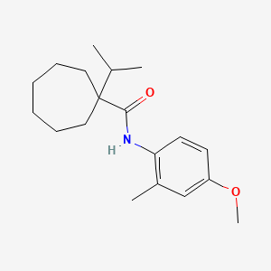 molecular formula C19H29NO2 B13751859 1-(Isopropyl)-N-(4-methoxy-2-methylphenyl)cycloheptanecarboxamide CAS No. 56471-69-3