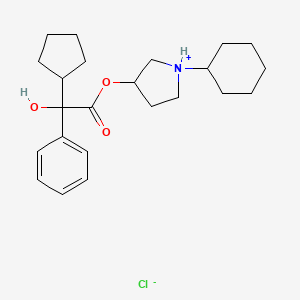 molecular formula C23H34ClNO3 B13752418 (1-cyclohexylpyrrolidin-1-ium-3-yl) 2-cyclopentyl-2-hydroxy-2-phenylacetate;chloride CAS No. 101710-78-5