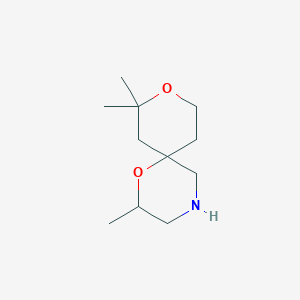 molecular formula C11H21NO2 B1375243 2,8,8-Trimethyl-1,9-dioxa-4-azaspiro[5.5]undecane CAS No. 1496715-13-9