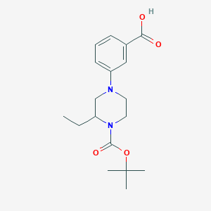 molecular formula C18H26N2O4 B13752503 1-(3-carboxyphenyl)-3-ethyl-4-Boc piperazine CAS No. 1131622-95-1
