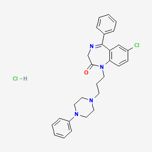 molecular formula C28H30Cl2N4O B13752549 2H-1,4-Benzodiazepin-2-one, 1,3-dihydro-7-chloro-5-phenyl-1-(3-(4-phenyl-1-piperazinyl)propyl)-, monohydrochloride CAS No. 77778-70-2