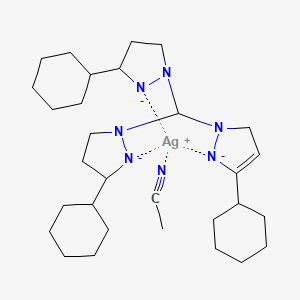 molecular formula C30H50AgN7-2 B13752808 silver;acetonitrile;2-[bis(3-cyclohexylpyrazolidin-2-id-1-yl)methyl]-5-cyclohexyl-3H-pyrazol-1-ide 