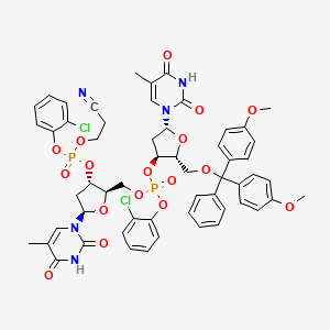 molecular formula C56H55Cl2N5O17P2 B13752910 [(2R,3S,5R)-2-[[bis(4-methoxyphenyl)-phenylmethoxy]methyl]-5-(5-methyl-2,4-dioxopyrimidin-1-yl)oxolan-3-yl] [(2R,3S,5R)-3-[(2-chlorophenoxy)-(2-cyanoethoxy)phosphoryl]oxy-5-(5-methyl-2,4-dioxopyrimidin-1-yl)oxolan-2-yl]methyl (2-chlorophenyl) phosphate CAS No. 75251-83-1
