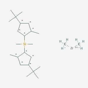 molecular formula C24H40SiZr B13753120 Zirconium,[(dimethylsilylene)bis[(1,2,3,4,5-h)-4-(1,1-dimethylethyl)-2-methyl-2,4-cyclopentadien-1-ylidene]]dimethyl-(9CI) 