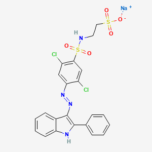 molecular formula C22H17Cl2N4NaO5S2 B13753300 Ethanesulfonic acid, 2-(((2,5-dichloro-4-((2-phenyl-1H-indol-3-yl)azo)phenyl)sulfonyl)amino)-, monosodium salt CAS No. 72968-75-3