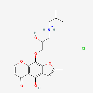 molecular formula C19H24ClNO6 B13753358 5H-Furo(3,2-g)(1)benzopyran-5-one, 4-hydroxy-9-(2-hydroxy-3-isobutylaminopropoxy)-7-methyl-, hydrochloride CAS No. 55165-35-0