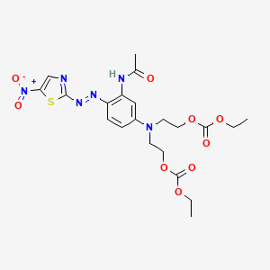 molecular formula C21H26N6O9S B13753557 2,8,10-Trioxa-5-azadodecanoic acid, 5-[3-(acetylamino)-4-[(5-nitro-2-thiazolyl)azo]phenyl]-9-oxo-, ethyl ester CAS No. 73275-66-8