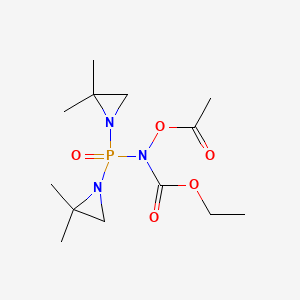 molecular formula C13H24N3O5P B13753907 Carbamic acid, acetoxy(bis(2,2-dimethyl-1-aziridinyl)phosphinyl)-, ethyl ester CAS No. 54805-59-3