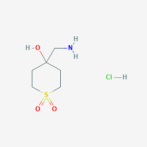molecular formula C6H14ClNO3S B1375415 4-(Aminomethyl)tetrahydro-1-thiapyran-4-ol-1,1-dioxide hcl CAS No. 1190044-30-4