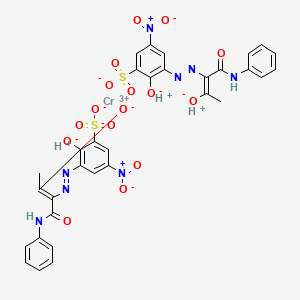 molecular formula C32H25CrN8O16S2 B13754170 Chromate(3-), bis(2-(hydroxy-kappaO)-5-nitro-3-((2-(oxo-kappaO)-1-((phenylamino)carbonyl)propyl)azo-kappaN1)benzenesulfonato(3-))-, trihydrogen CAS No. 72796-99-7
