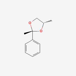 molecular formula C11H14O2 B13754259 1,3-Dioxolane, 2,4-dimethyl-2-phenyl-, (2R,4S)-rel- CAS No. 25687-77-8