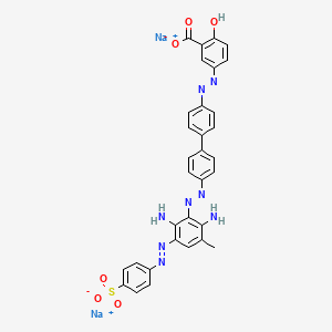 molecular formula C32H24N8Na2O6S B13754367 Disodium 5-((4'-((2,6-diamino-3-methyl-5-((4-sulphonatophenyl)azo)phenyl)azo)(1,1'-biphenyl)-4-yl)azo)salicylate CAS No. 2586-58-5