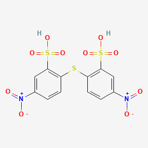 molecular formula C12H8N2O10S3 B13754531 Benzenesulfonic acid, 2,2'-thiobis[5-nitro- CAS No. 63216-88-6