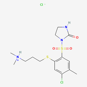 molecular formula C15H23Cl2N3O3S2 B13754575 2-Imidazolidinone, 1-((4-chloro-2-((3-(dimethylamino)propyl)thio)-5-methylphenyl)sulfonyl)-, monohydrochloride CAS No. 114436-46-3