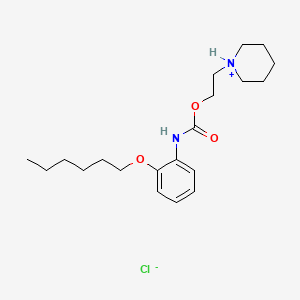 molecular formula C20H33ClN2O3 B13754723 2-piperidin-1-ium-1-ylethyl N-(2-hexoxyphenyl)carbamate;chloride CAS No. 55792-18-2