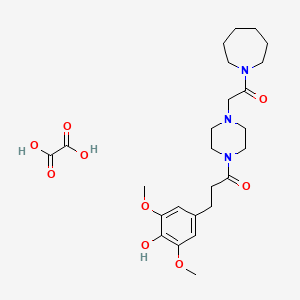molecular formula C25H37N3O9 B13754756 Piperazine, 1-((3,5-dimethoxy-4-hydroxy)dihydrocinnamoyl)-4-hexahydroazepinylcarbonylmethyl-, oxalate CAS No. 58493-22-4