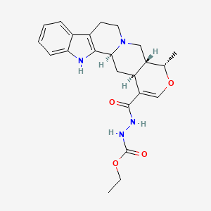 molecular formula C23H28N4O4 B13754941 Oxayohimban-16-carboxylic acid, 16,17-didehydro-19-methyl-, 2-(ethoxycarbonyl)hydrazide, (19-alpha)- CAS No. 72442-34-3
