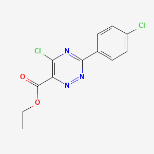 molecular formula C12H9Cl2N3O2 B13755029 Ethyl 5-chloro-3-(4-chlorophenyl)-1,2,4-triazine-6-carboxylate CAS No. 126542-35-6