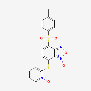 molecular formula C18H13N3O5S2 B13755286 Benzofurazan, 4-((4-methylphenyl)sulfonyl)-7-(2-pyridinylthio)-, N,1-dioxide CAS No. 58131-58-1