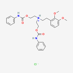 molecular formula C28H34ClN3O6 B13755500 Ethanol, 2,2'-(2,3-dimethoxyphenethyl)iminodi-, dicarbanilate, hydrochloride CAS No. 27467-05-6