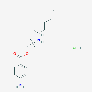 molecular formula C18H31ClN2O2 B13755513 Benzoic acid, p-amino-, 2,2-dimethyl-2-(1-methylhexyl)aminoethyl ester, hydrochloride CAS No. 73728-38-8