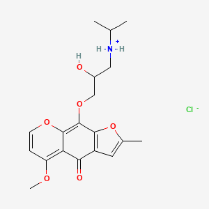 molecular formula C19H24ClNO6 B13755750 5H-Furo(3,2-g)(1)benzopyran-5-one, 9-(2-hydroxy-3-isopropylaminopropoxy)-4-methoxy-7-methyl-, hydrochloride CAS No. 55218-91-2