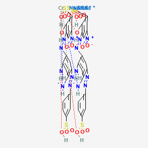 molecular formula C36H28CrN14Na5O18S4+3 B13756103 Pentasodium bis(3-((2,4-diamino-5-((4-sulphophenyl)azo)phenyl)azo)-2-hydroxy-5-nitrobenzenesulphonato(4-))chromate(5-) CAS No. 74196-17-1