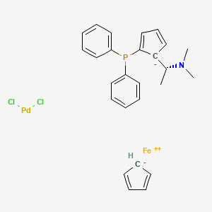 molecular formula C26H28Cl2FeNPPd B13756295 cyclopenta-1,3-diene;dichloropalladium;(1R)-1-(2-diphenylphosphanylcyclopenta-2,4-dien-1-yl)-N,N-dimethylethanamine;iron(2+) CAS No. 76374-09-9