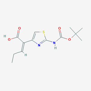 molecular formula C13H18N2O4S B137563 (Z)-2-(2-((tert-Butoxycarbonyl)amino)thiazol-4-yl)pent-2-enoic acid CAS No. 86978-24-7