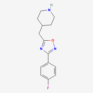 molecular formula C14H16FN3O B1375708 4-{[3-(4-Fluorophenyl)-1,2,4-oxadiazol-5-yl]methyl}piperidine CAS No. 1239771-50-6