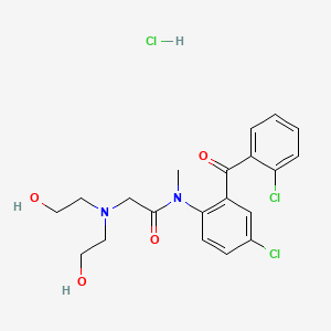 molecular formula C20H23Cl3N2O4 B13757237 Acetamide, 2-(bis(2-hydroxyethyl)amino)-N-(4-chloro-2-(2-chlorobenzoyl)phenyl)-N-methyl-, monohydrochloride CAS No. 75615-92-8