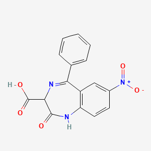 molecular formula C16H11N3O5 B13757419 2,3-Dihydro-7-nitro-2-oxo-5-phenyl-1H-1,4-benzodiazepine-3-carboxylic acid CAS No. 60676-80-4