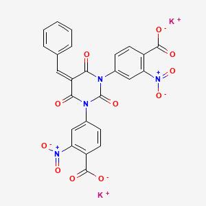 molecular formula C25H12K2N4O11 B13757494 Benzoic acid, 4,4'-(5-benzylidene-2,4,6-trioxohexahydropyrimidin-1,3-diyl)bis(2-nitro-, dipotassium salt CAS No. 78506-80-6