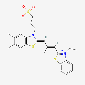 molecular formula C25H28N2O3S3 B13757623 2-(3-(3-Ethyl-3H-benzothiazol-2-ylidene)-2-methylprop-1-enyl)-5,6-dimethyl-3-(3-sulphonatopropyl)benzothiazolium CAS No. 7691-71-6