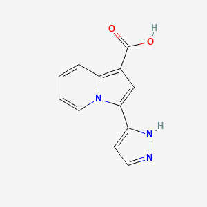molecular formula C12H9N3O2 B1375763 3-(1H-吡唑-3-基)-吲哚并[1,2-c]喹啉-1-羧酸 CAS No. 1263180-59-1