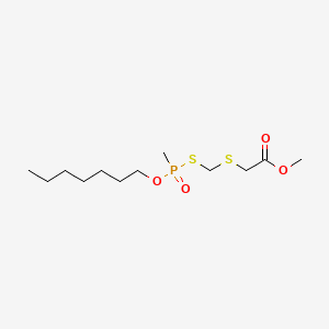 molecular formula C12H25O4PS2 B13757790 Acetic acid, 2-(mercaptomethylthio)-, methyl ester, S-ester with O-heptyl methylphosphonothioate CAS No. 72720-11-7