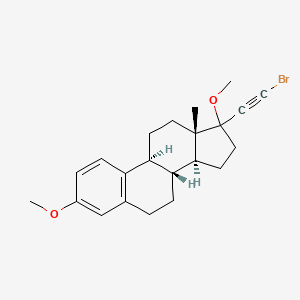 molecular formula C22H27BrO2 B13758549 21-Bromo-3,17-dimethoxy-19-nor-17-alpha-pregna-1,3,5(10)-trien-20-yne CAS No. 7548-46-1