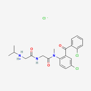 molecular formula C21H24Cl3N3O3 B13758893 Acetanilide, 4'-chloro-2'-(o-chlorobenzoyl)-2-(2-(isopropylamino)acetamido)-N-methyl-, hydrochloride CAS No. 59180-53-9